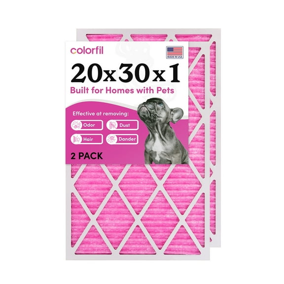 Colorfil 20x30x1 Odor Removal and Color Changing Pleated AC Furnace Air Filter, MERV 8 (2-Pack)