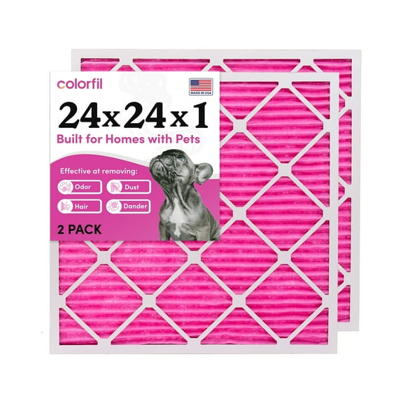 Colorfil 24x24x1 Odor Removal and Color Changing Pleated AC Furnace Air Filter, MERV 8 (2-Pack)