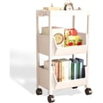 thumbnail image 1 of Colorfish 3-Tier Rolling Storage Cart Open-Style Mobile Organizer Shelf with Wheels and Hooks Off-White, 1 of 7