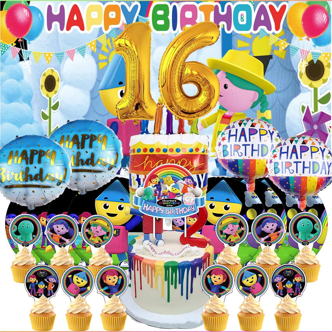 Colorforms City of Charlie 16th Tableware Balloons Cake Toppers ...