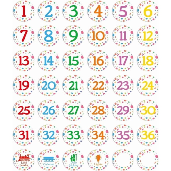 Colorful 1-36 Spot Marker Sticker Polka Dot Number Floor Sticker Classroom Line Up Stickers 42 Pcs Numbers Stickers DIY Hopscotch Game Line Up Spots for Classroom Floor Nursery Chair Cabinet