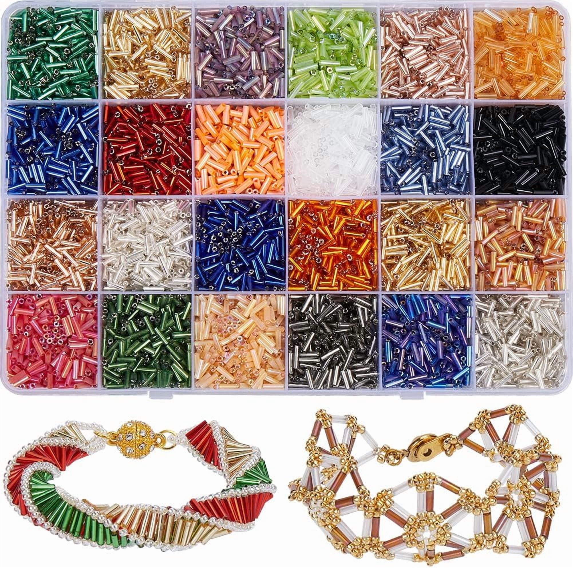 Colorful 1 Box 290g+ 7200Pcs+ 24 Styles Bugle Bead 7MM Tube Beads Colorful Glass Small Mixed Long Column Kit Spacers for Jewelry Making Findings DIY Crafts Bracelets Necklaces Clothe Embroidery