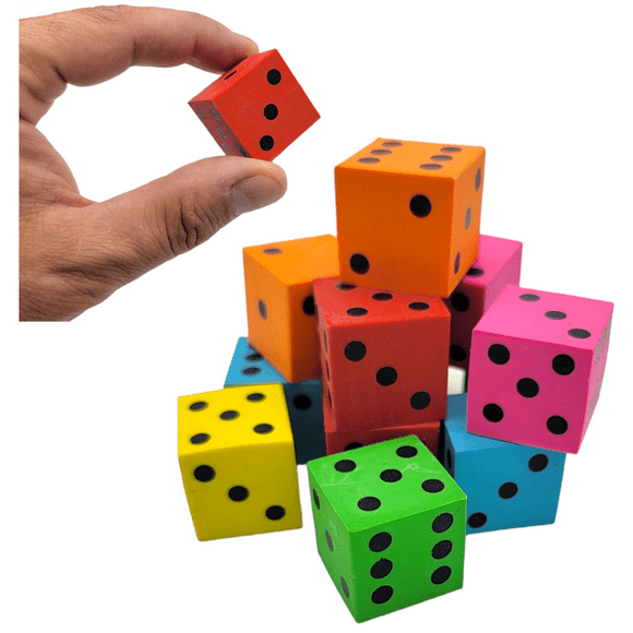 Colorful 1 Inch Cube Dice Erasers (12 Pack) 1". Fidget Fun Rubber Erasers. Game