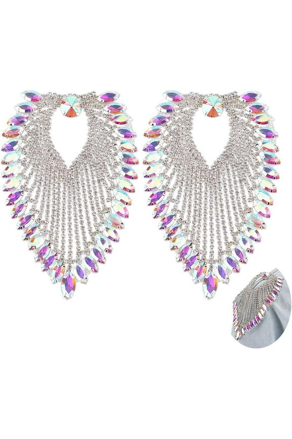 Colorful 1 Pair Beaded Shoulder Patch Rhinestone Shoulder Badge Detachable Leaf Shape Shoulder Brooch Pins Shoulder Epaulettes Cloth Accessories for DIY Craft Clothes Party Dresses Costume Decor