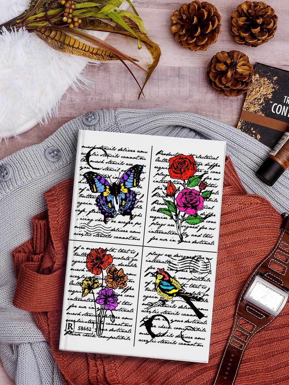 Colorful 1 Pc Vintage Writing Silk Screen Printing Stencil Rose ...