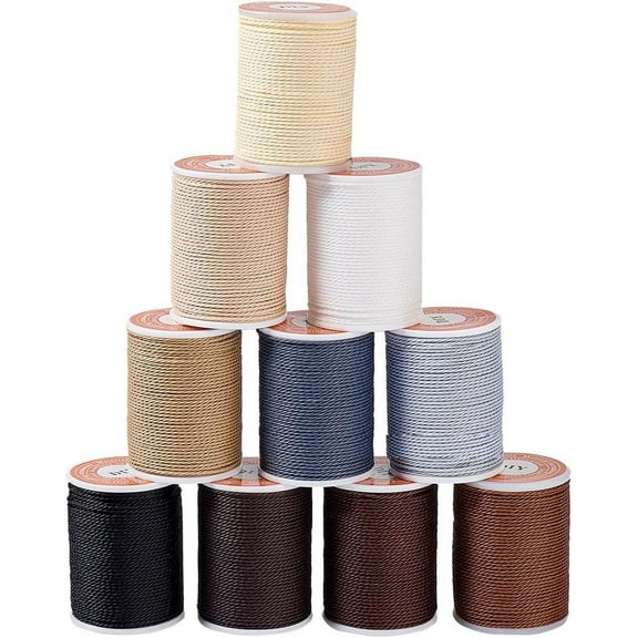 Colorful 10 Roll 120 Yards Waxed Polyester Cord 1mm Twisted Sewing Waxed Thread Stitching Thread Cord Round Waxed Polyester Cord with Spool for DIY Bracelets Necklace Jewelry Making - 10 Colors