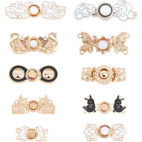 Colorful 10 Sets Alloy Adjustable Waist Buckles 10 Style Enamel Adjustment Waist Tightener Buckles Pearl Floral Snap Fastener Clip for Dresses Pants Jeans Sleeves Too Big LooseHole:1.2~1.8mm