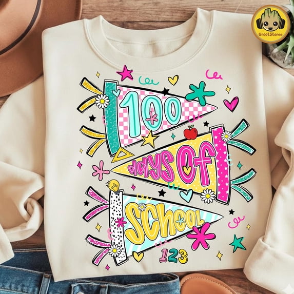 Colorful 100 Days Of School Retro Design Sweatshirt for Celebrating Milestones