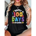thumbnail image 1 of Colorful 100 Days of School Teacher Women Short Sleeve Graphic T-Shirt, 1 of 6
