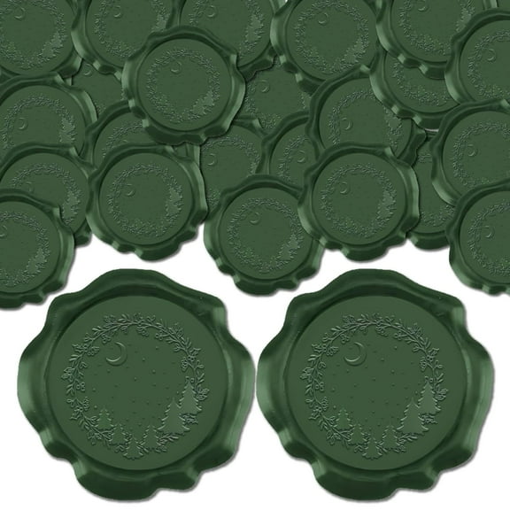 Colorful 100Pcs Christmas Wax Seal Stickers Green Xmas Tree Holly Wreath Snow Vintage Retro Self Adhesive Wax Stamp Sticker Envelopes Decor Card Making for Winter Holiday Party Gift Packing DIY Craft