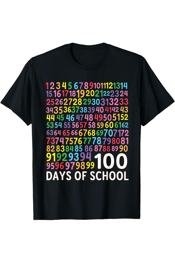 Colorful 100th Day School Numbers Celebration T-Shirt for Fun Learning Experience