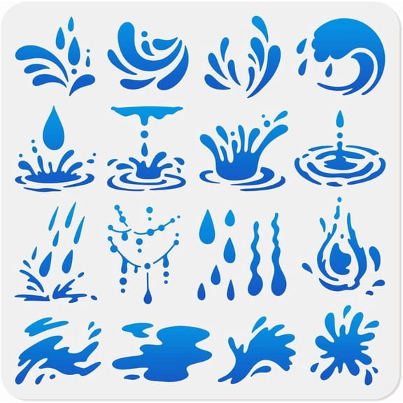 Colorful 11.8"x11.8" Water Drops Wall Stencil Templates Rain Drops Reusable Plastic Stencils for Painting on Wood Floor Tile Fabric Glass Furniture Water Splash DIY Home Decor Template