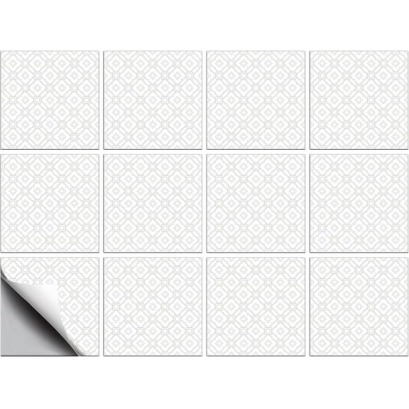 Colorful 12 Pcs Tile Stickers Gray Geometric Peel and Stick Wall Tile Stickers White Geometric Pattern Texture Waterproof Self Adhesive Stick on Tile Decals for Home Decor 88 Inch