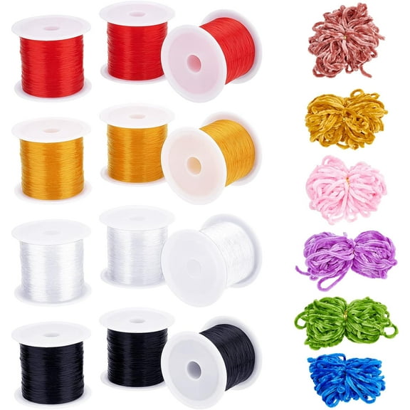 Colorful 12 Rolls 4 Colors DIY Fishing Thread Nylon Wire Fly Tying Kit Fly Tying Thread Elastic Fly Tying Wire and 10 Color 10S Arm Knitting Yarn for Wet Dry Nymph Fly Fishing Material