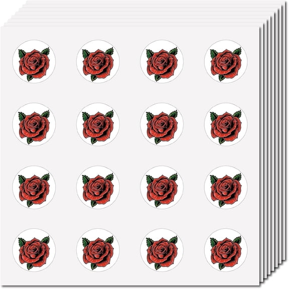 Colorful 128Pcs Rose Planner Stickers Flower Plastic Decal Self-Adhesive Waterproof Sticker Small Red Round Dot Bulk Cartoon Stickers for Art Craft Students Planner Classroom Water Bottle 2.5x2.5cm