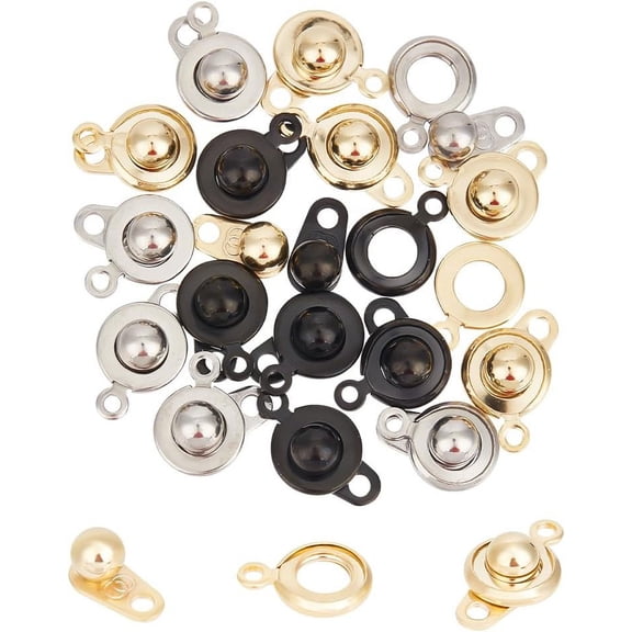 Colorful 18 Sets 3 Colors Snap Clasps Stainless Steel Snap Button Press Stud Cap Socket Snap Clasps Jewelry Connector for Bracelet Jewelry Making 15~15.5mm