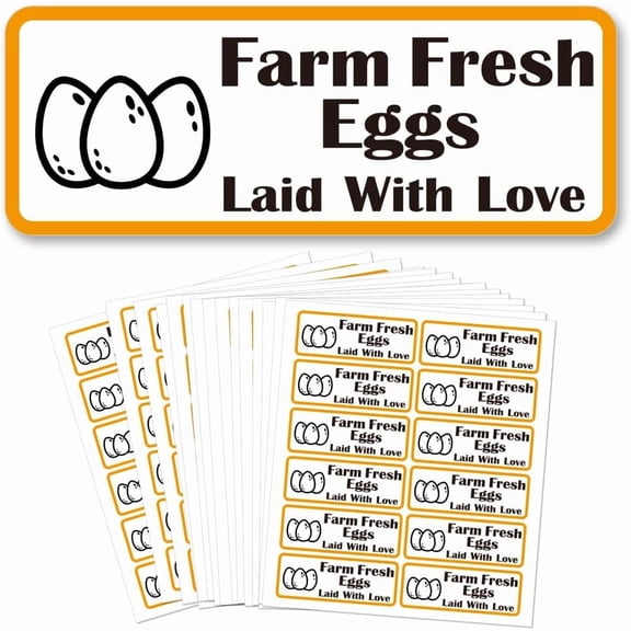 Colorful 180 Pcs Farm Fresh Eggs Sticker 1x2.64 Inch(2.5x6.7cm) Unwashed Egg Carton Labels Yellow Borders PET Adhesive Egg Packaging Stickers for Box Container Carton Farm Supplies
