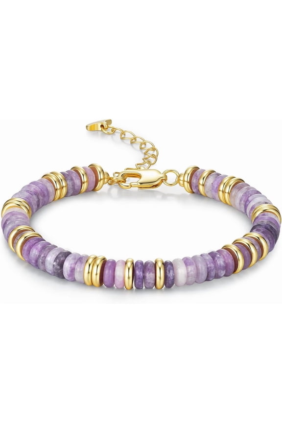 Colorful 18K Gold Plated Bracelets for Women, Stack Bangle Beaded Stone Jewelry Accessories Set for Woman, Trendy Fashion Jewelry Gifts