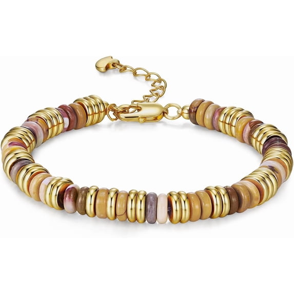Colorful 18K Gold Plated Bracelets for Women, Stack Bangle Beaded Stone Jewelry Accessories Set for Woman, Trendy Fashion Jewelry Gifts