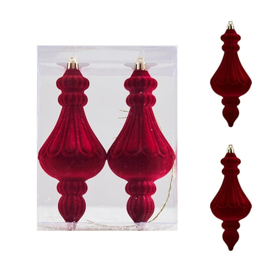 Colorful 2-Pack Burgundy Velvet Flocked Christmas Ornaments, Cone Shape Unique Tree Hangers, Retro Style Festive Decor For A Refined And Upscale Holiday Look