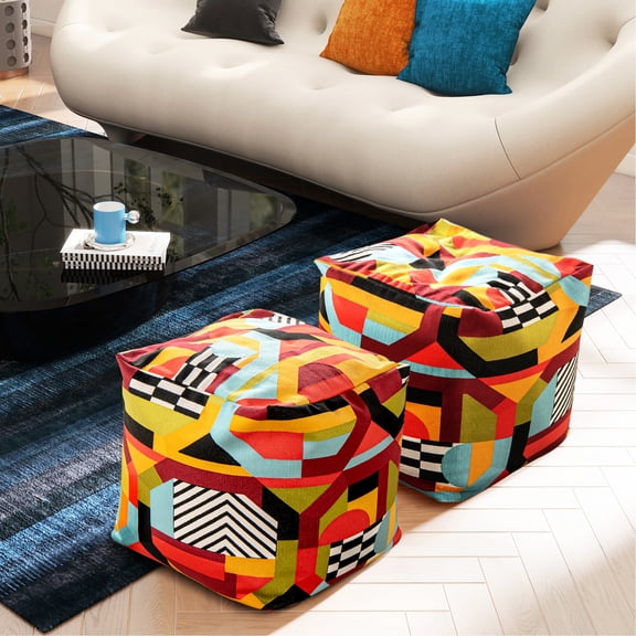 Colorful 20" Bean Bag Cube Pouf With Embroidery - Lightweight And Long-lasting Luxury In Multicolor Comfortable