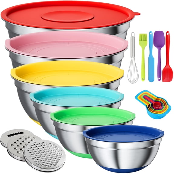 Colorful 20-Piece Mixing Set With Airtight Lids, Stainless Steel Kitchen Mixing Bowls for Baking and Serving