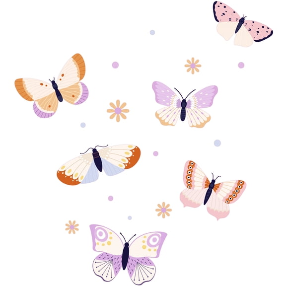 Colorful 20" x 21" Garden Butterflies Removable Kids Girls Bedroom Wall Sticker Decoration Girly Art Design Removable Multicolored Flower & Butterfly Vinyl Home Wall Decal