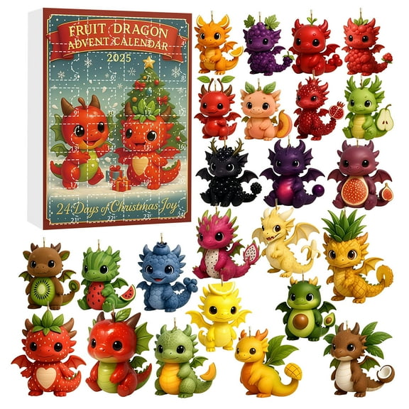 Colorful 2025 Fruit Dragon Advent Calendar, Fantasy Themed Christmas Countdown For Kids, 24 Day Surprise Box With Fruit Snacks