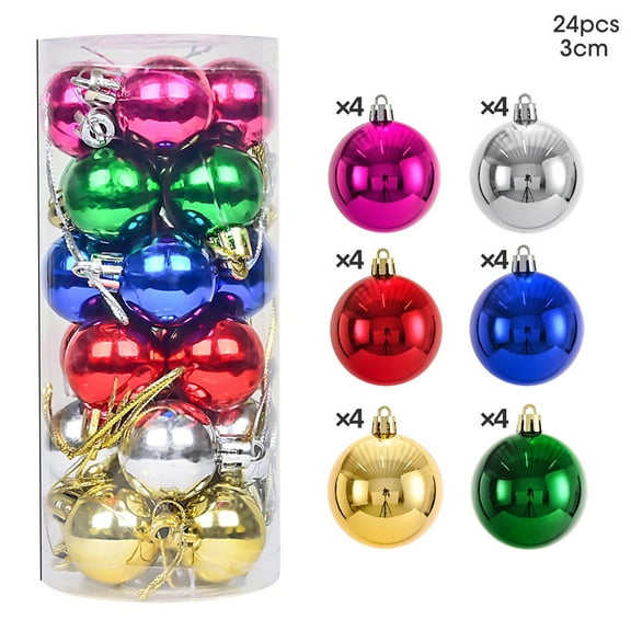 Colorful 24-Piece Christmas Ball Ornament Set In 6 Colors, Plastic Glitter Shiny Baubles For Xmas Tree Decor, 1.18 Inch Diameter
