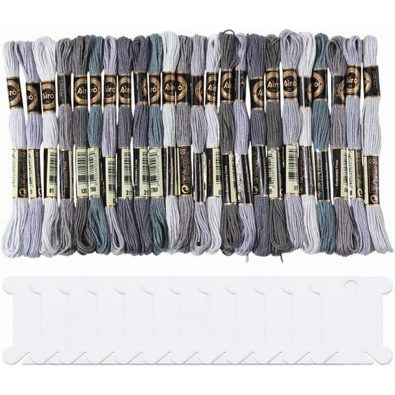 Colorful 24 Skeins 6 Strands Grey Embroidery Thread Floss Variegated Gradient Friendship Bracelets String Stitch Threads Bulk with 12 Floss Bobbins for Bracelet Making Sewing Knitting Craft Diy