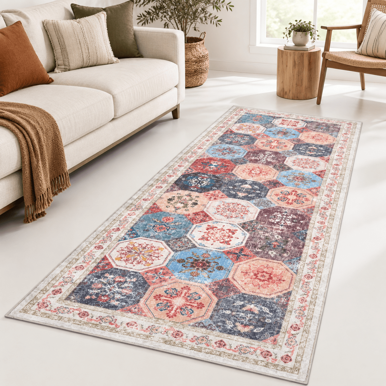 Colorful 24x60 Inches Boho Bathroom Runner Rug Washable Bath Mat ...