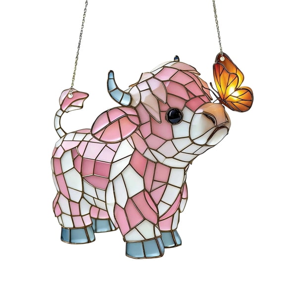 Colorful 2D Cow & Bull Window Hanging Decor – Stained Glass Style Acrylic Sunlight Reflection, Whimsical Farmhouse Home Accent, Perfect for Cattle & Nature Enthusiasts