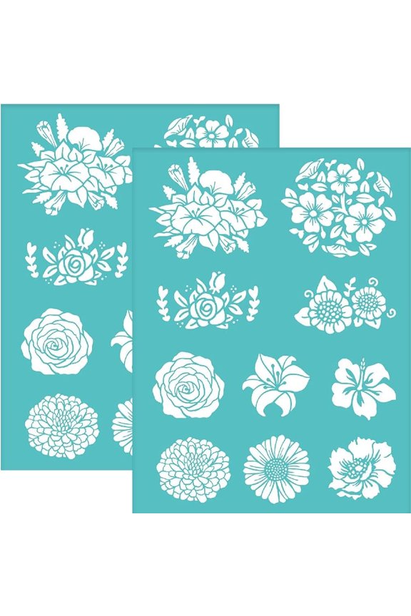 Colorful 2PCS 8.6x11 Inch Self-Adhesive Silk Screen Printing Stencil Reusable Ten Floweres Stencils Rose Sunflower for Painting on Wood Fabric T-Shirt Bags Wall and Home Decorations