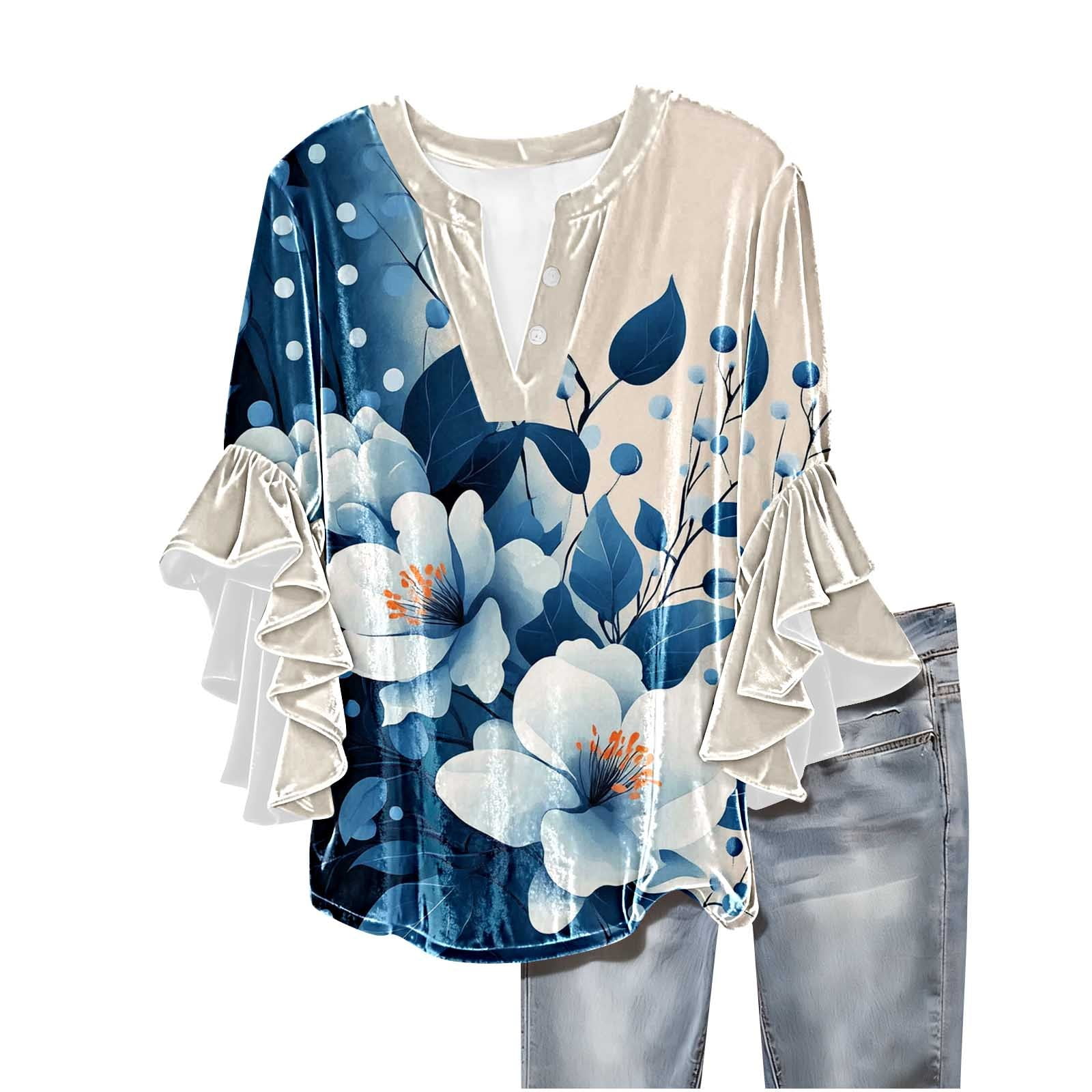 Landscape Print 3/4 Sleeve Tee in Cool Tones