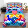 thumbnail image 1 of Colorful 3-Piece Duvet Cover Set with Silhouetted Figures Mountain & Sky Design - " Mommy Will You Marry My Daddy? " - Cozy Bedding, 1 of 4