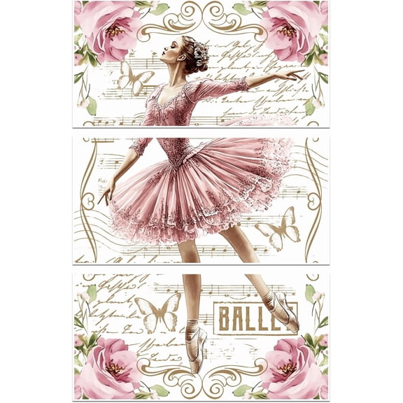 Colorful 3 Sheets Ballet Lady Furniture Transfer 6x12inch Flower Ballet Rub on Transfer Self-Adhesive Wall Art Decals for Bedroom Living Room Desk Table Decoration