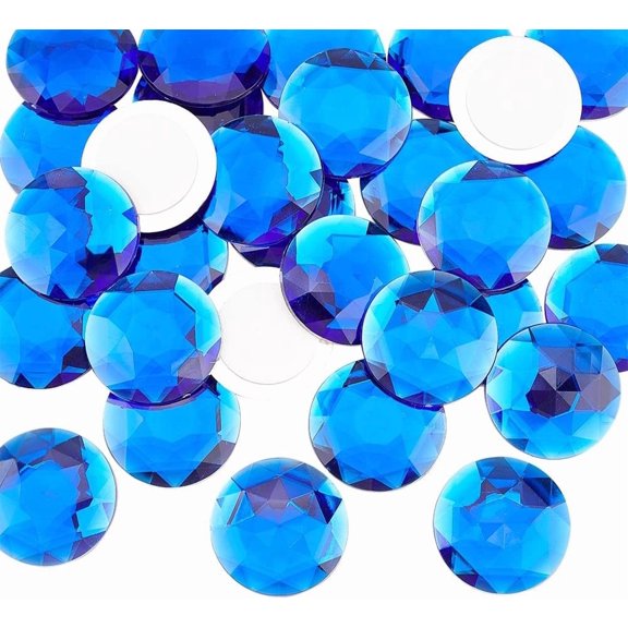 Colorful 30 Pcs 40mm Flat Back Round Acrylic Rhinestone Stick On Plastic Gems Blue Extra Large Self Adhesive Jewels Embelishments Circle Gems for Cosplay Costumes Scrapbooking Crafts