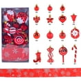 thumbnail image 1 of Colorful 30-Piece Christmas Painted Assorted Shape Candy Cane and Ball Ribbon Ornament Set, Great for Holiday Parties and Home Festive Enhancements B, 1 of 4