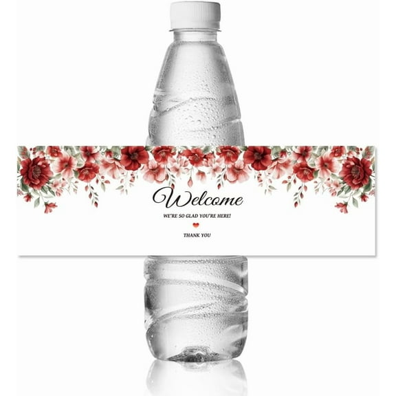Colorful 30pcs Water Bottle Labels Papaver Rhoeas and Love Waterproof Sticker 8.51" x 2.51" Rectangle Water Bottle Wraps Sticker for Wedding Birthday Anniversary Party Event