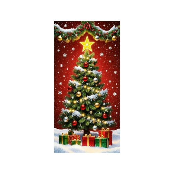 Colorful 35X71 Inch Christmas Door Cover With Santa Design, Polyester Holiday Decoration For Indoor & Outdoor