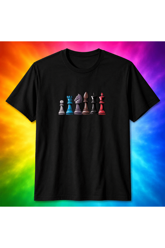 Colorful 3D Chess Pieces T-Shirt, for men & women, S-5XL
