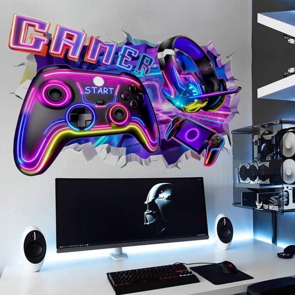 Colorful 3D Game Controller Wall Decals, Self-Adhesive Joystick Stickers, Decor for Teen Boys Bedroom and Gaming Playroom