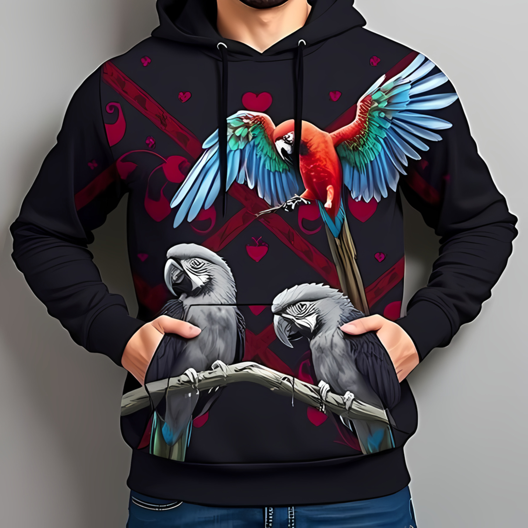 Colorful 3D Parrot Hoodie for Men Vibrant Flying Parrot Design with ...