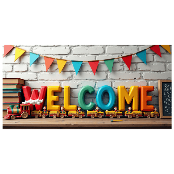 Colorful 3D Welcome Banner with Cartoon Elements Kids Themed Party Decoration Backdrop for School Opening Events Children Birthday Parties Photography Props