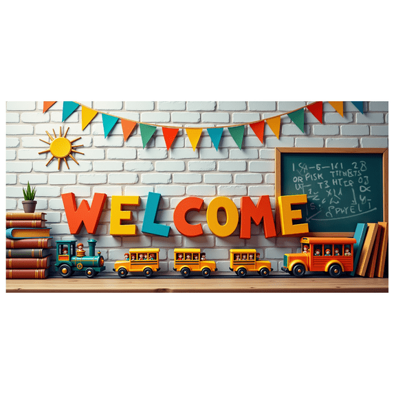 Colorful 3D Welcome Banner with Cartoon Elements Kids Themed Party Decoration Backdrop for School Opening Events Children Birthday Parties Photography Props