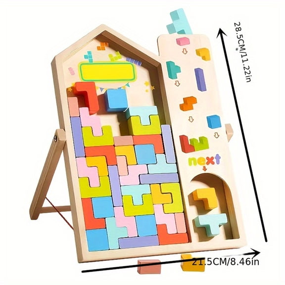 Colorful 3D Wooden Block Puzzle Set 40-Piece Tangram Brain Teaser for Spatial Reasoning and Creative Problem Solving