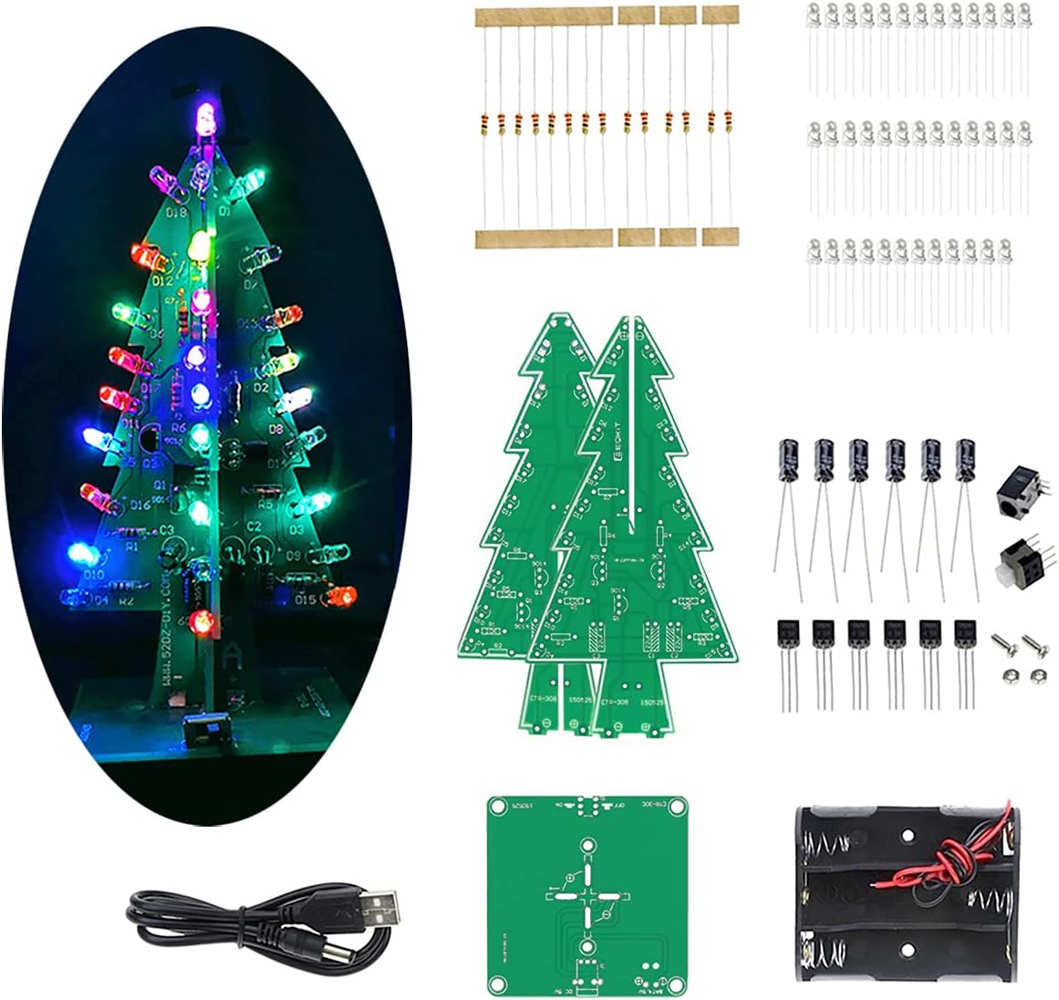 Colorful 3D Xmas Christmas Tree Led DIY Kits, Flash RGB LED Circuit Electronic Assemble Funny