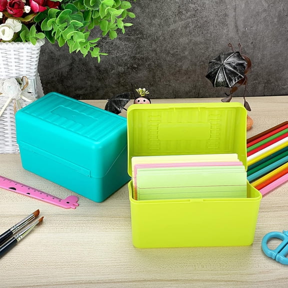 Colorful 3x5 Index Card Box – 5.5x3x3.5 Inch Plastic Holder, Secure Lock Lid, Keeps 250 Flashcards, Recipe Cards, Business Cards, Compact Organizer for Student & Teacher Use