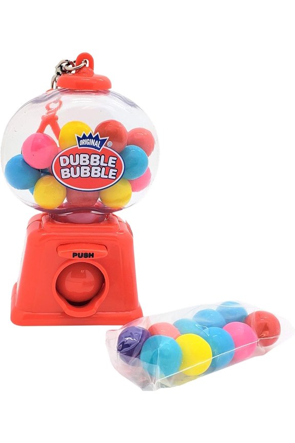 Colorful 4" Gumball Dispenser (Red) Machine Keychains with Original DubbleBubble Gumballs Included!