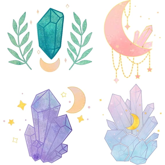 Colorful 4 Styles Window Clings 6.3x6.3 Moon Phase Diamond Window Stickers Non-Adhesive Prismatic Rainbow Cling Makers for Prevent Stop Birds Dogs Pets Strikes Home Decoration